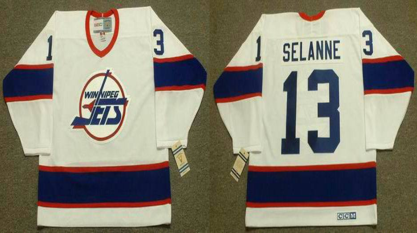 2019 Men Winnipeg Jets 13 Selanne white CCM NHL jersey